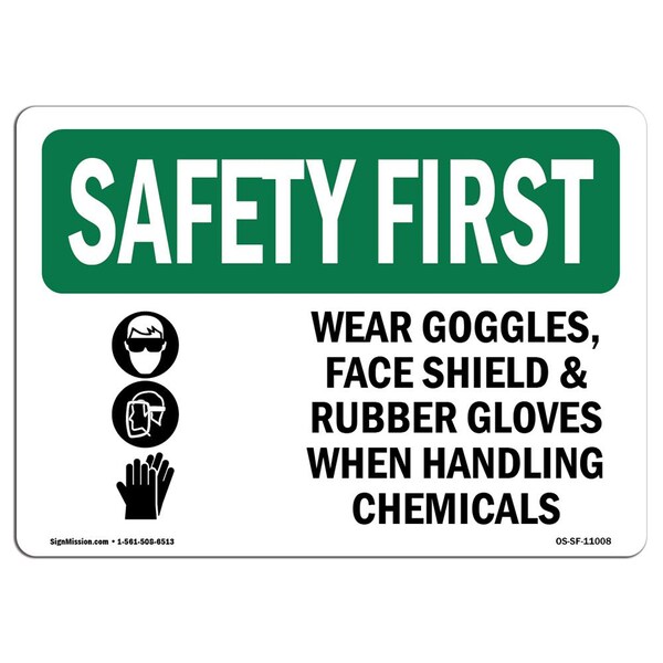 Signmission OSHA Wear Goggles Face Shield And W/ Symbol 14in X 10in Rigid Plastic, 14" W, 10" H, Landscape OS-SF-P-1014-L-11008 - main